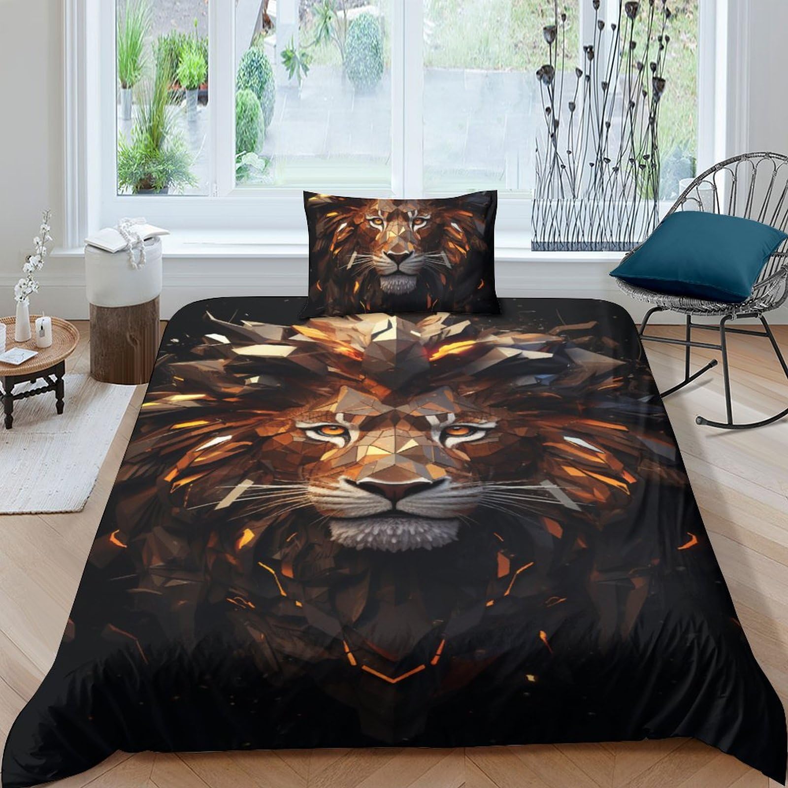 Parure de lit lion 135x200cm douce et facile à enfiler avec fermeture