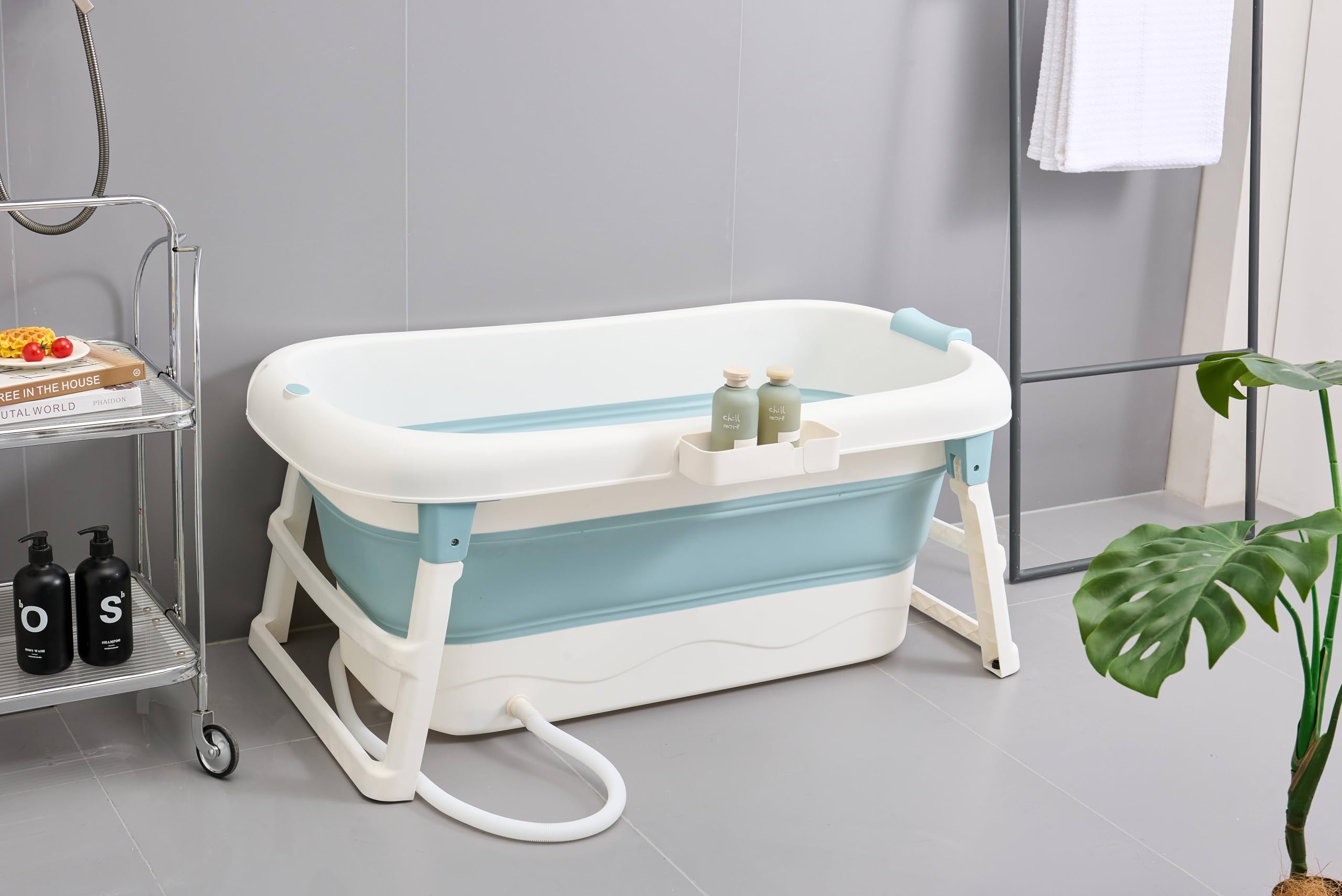 Vikbart - Vasca da bagno per adulti, pieghevole, vasca da bagno mobile per bagno, doccia e balcone, perfetta per bagni di piccole dimensioni, con portasapone, cuscino per il collo, pratica e portatile
