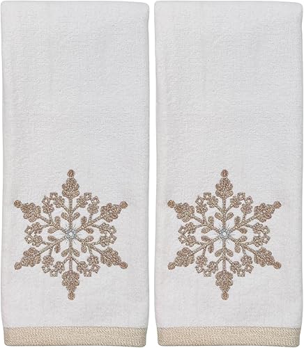 Miniatura 215 de Juego de 2 toallas de mano de baño de Navidad, color gris oscuro, 100% algodón, bordadas, diseño de copos de nieve, 16 x 25 pulgadas, toallas 24 Let