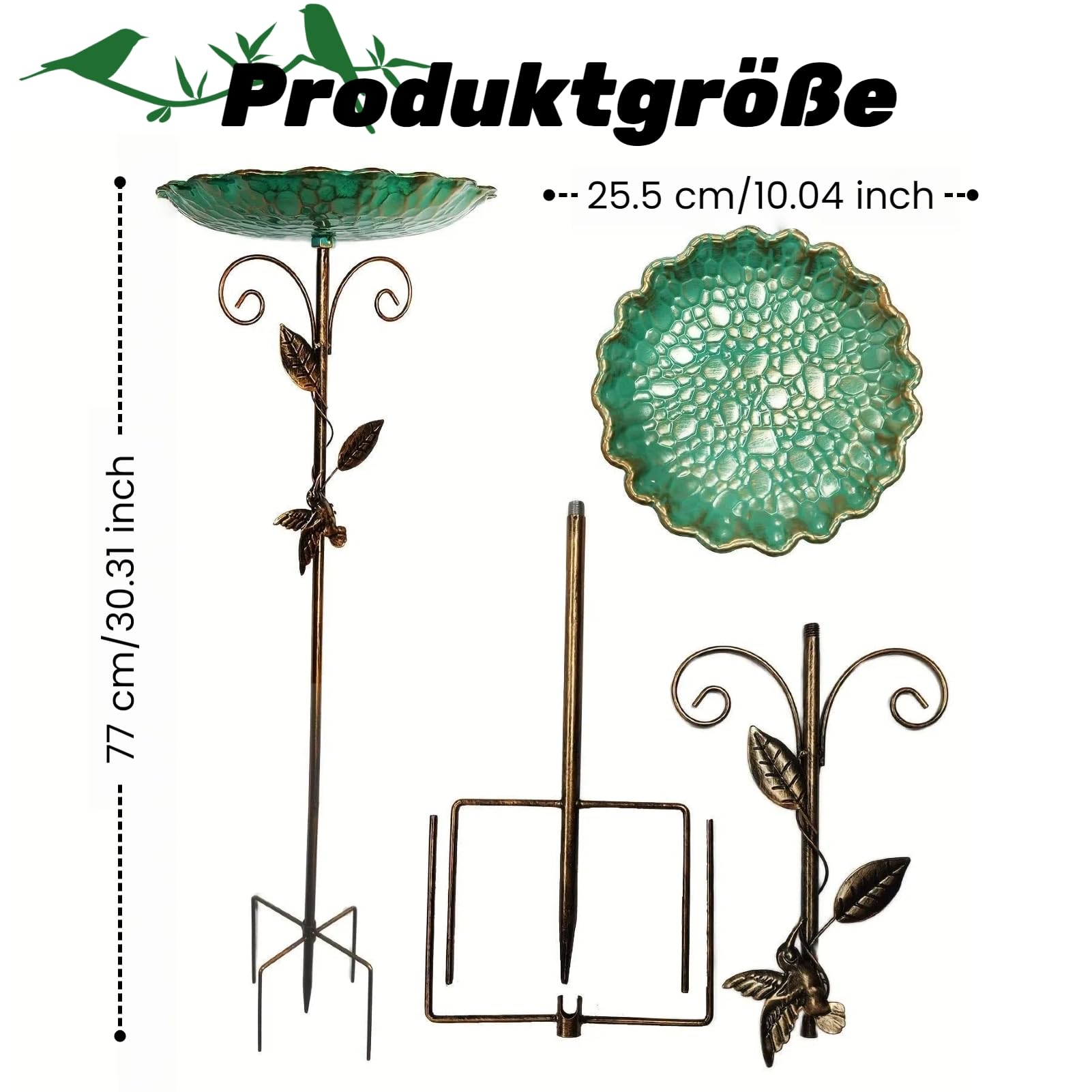 Vogeltränke Stehend, Metall Vintage Vogeltränke Winterfest, Vogelbad Garten Stehend, Wassertränke für Vögel, Futter Vogelbad, Wildvögel Wassertränke mit Erdspieß für Draußen Garten Hof Rasen (B)