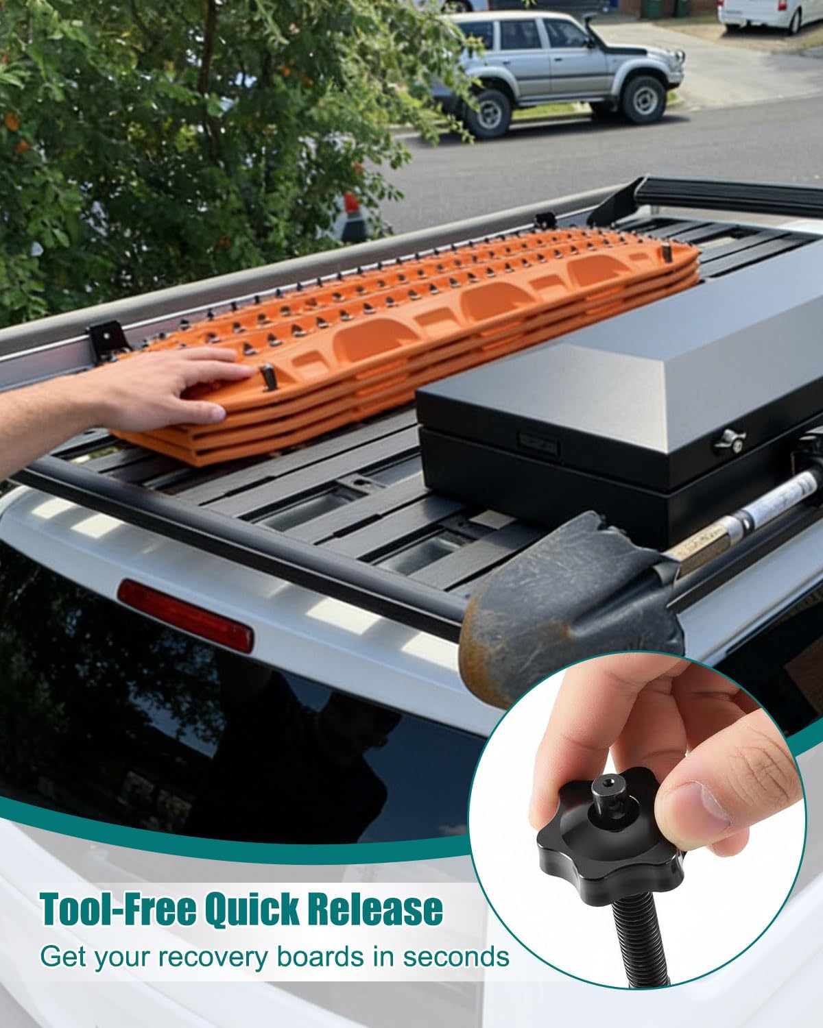 Recovery Track Board Mounting Kit, Universal Side Mount for Roof Platform Rack, Heavy-Duty Steel Traction Board Bracket with Lock, Quick Release Knobs for Off-Road & Overlanding