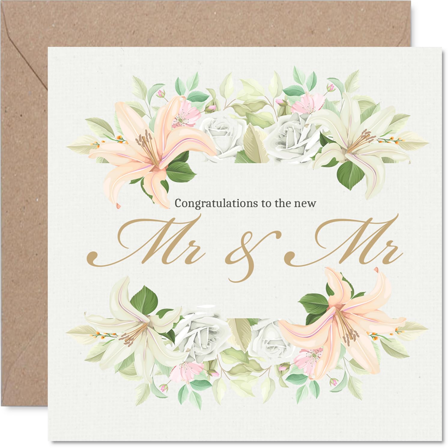 Wedding Card for Couples - Floral Bouquet Mr & Mr - Congratulations Gifts, Congrats Well Done Card for Friends Family Colleague Neighbour, 145mm Happy Marriage Greeting Cards