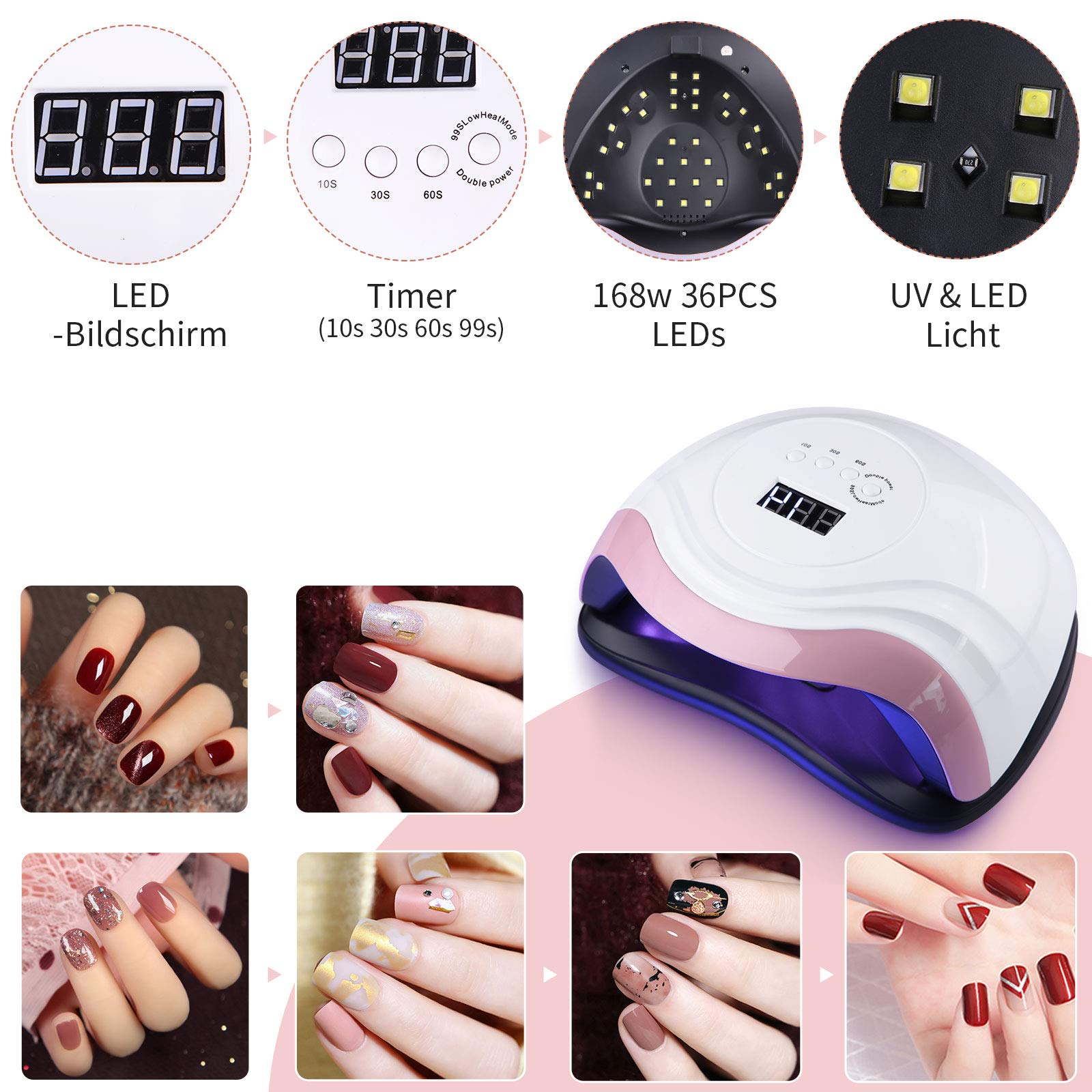 168W Lampada Unghie a LED UV per Manicure e Pedicure,36LED Professionale con Automatico Sensore,Display LCD,4 Time