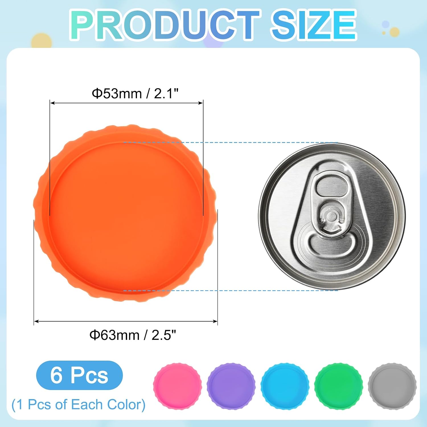 PATIKIL Silicone Soda Can Lids, 6 Pack 0.6" Height Reusable Soda Can Cover Stopper Protector Covers for Beer Drink Juice Beverage, Fits Standard Cans, 6 Color
