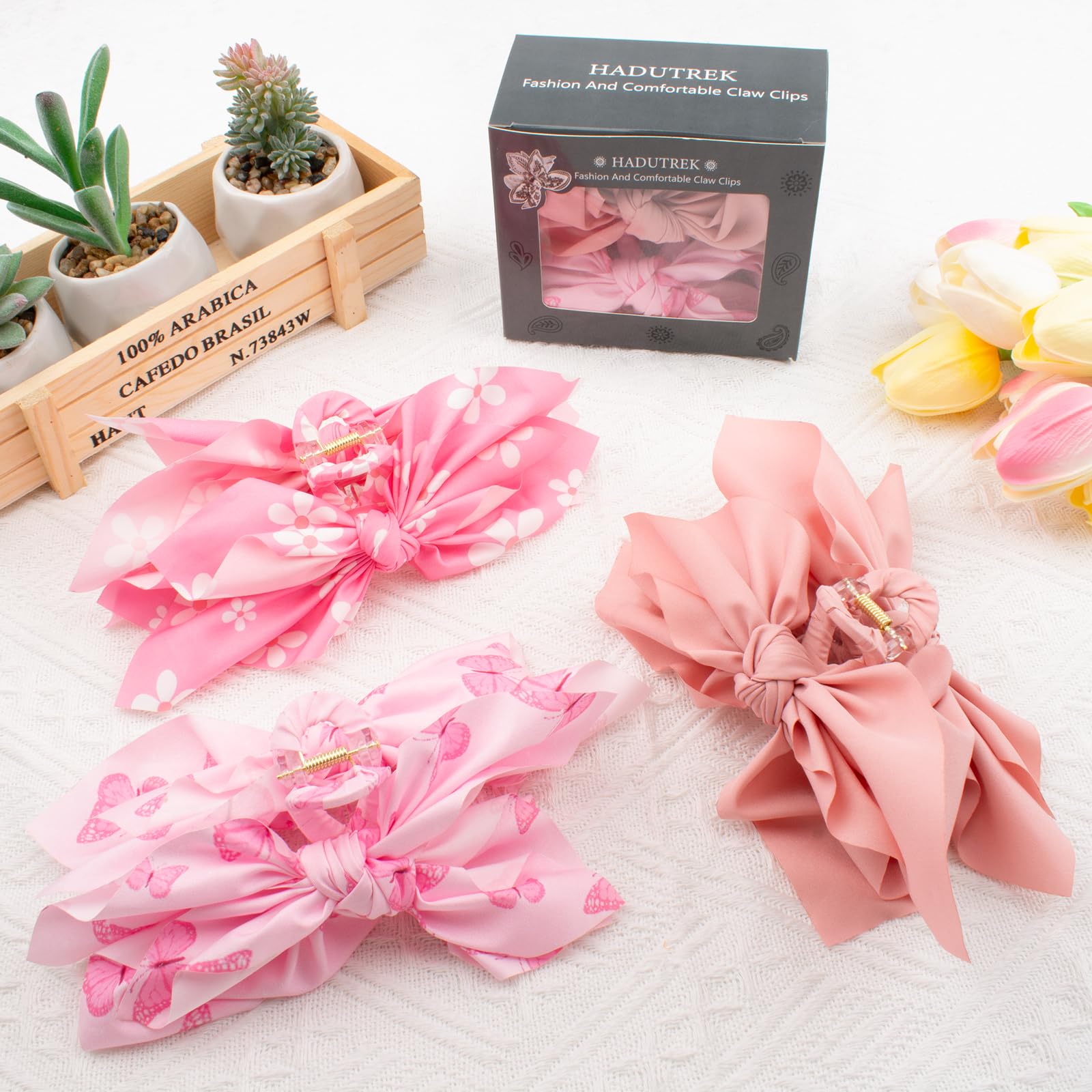 Pinzas para el pelo con lazo, 3 unidades, color rosa, lazos grandes para el cabello para mujer, pinzas de mariposa para peinar, pinzas grandes para cabello grueso para niñas, accesorios para