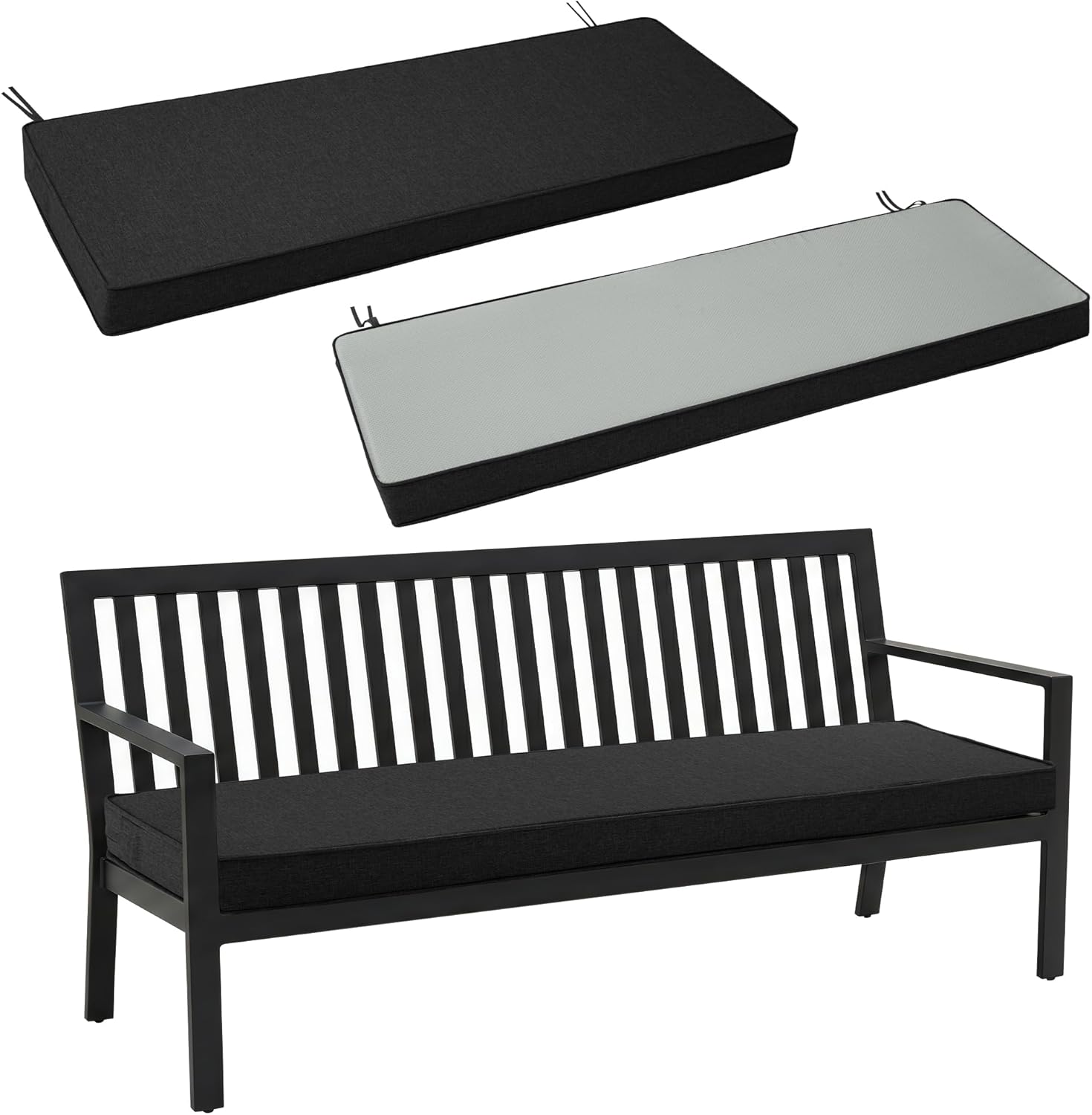 Outdoor Bench Cushion, Water-Resistant & Fade-Resistant, Porch Swing Cushions with Ties, Patio Furniture Seat Pads for Garden Loveseat, Removable Cover Non-Slip Bottom, 42 x 16 Inch, Navy Blue