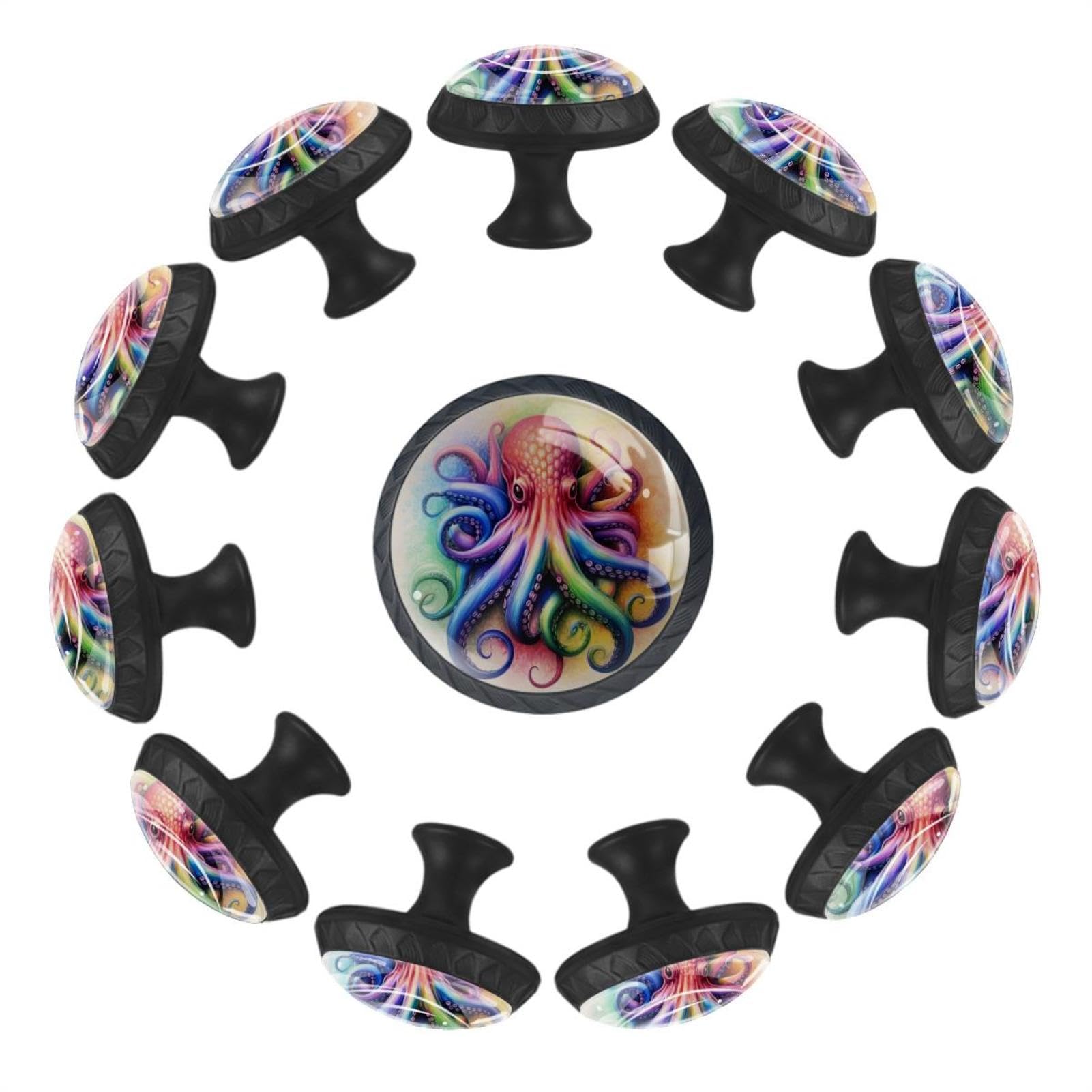 Boutons de tiroir pieuvre en verre transparent chic Deep Ocean x12