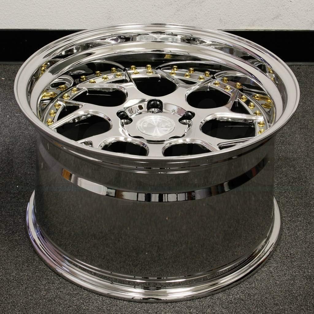 Aodhan DS-01 Custom Wheel - 18x9.5, 30 Offset, 5x114.3 Bolt Pattern, 73.1mm Hub - Vacuum Chrome with Gold Rivets Rim