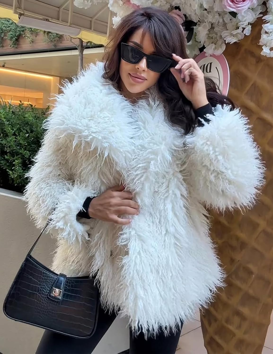 Yimoon Womens Faux Fur Coat Winter Fluffy Faux Fur Jacket Long Sleeve Lapel Collar Furry Shaggy Parka Coat - Image 2