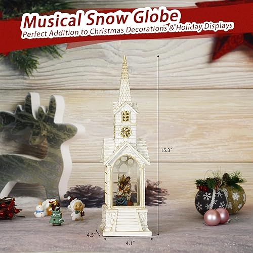 Miniatura 4 de Globo de nieve de 15.3 pulgadas de la Natividad, decoraciones de Navidad, globos de nieve de Navidad musicales para iglesias, globo de luz
