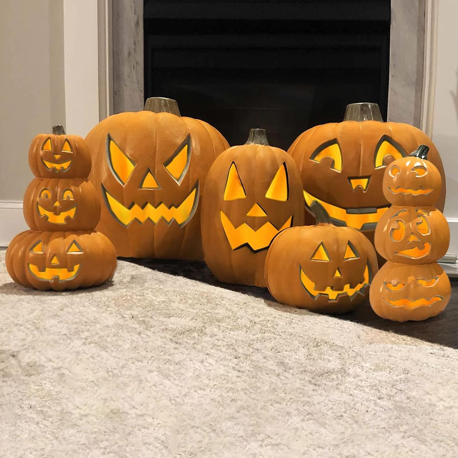 Halloween Pumpkin Lanterns, Jack o Lanterns Light Up Pumpkin Decorations, Lighted Pumpkin Set with LED Bulbs Indoor/Outdoor Pumpkin Decorations Set of 6in