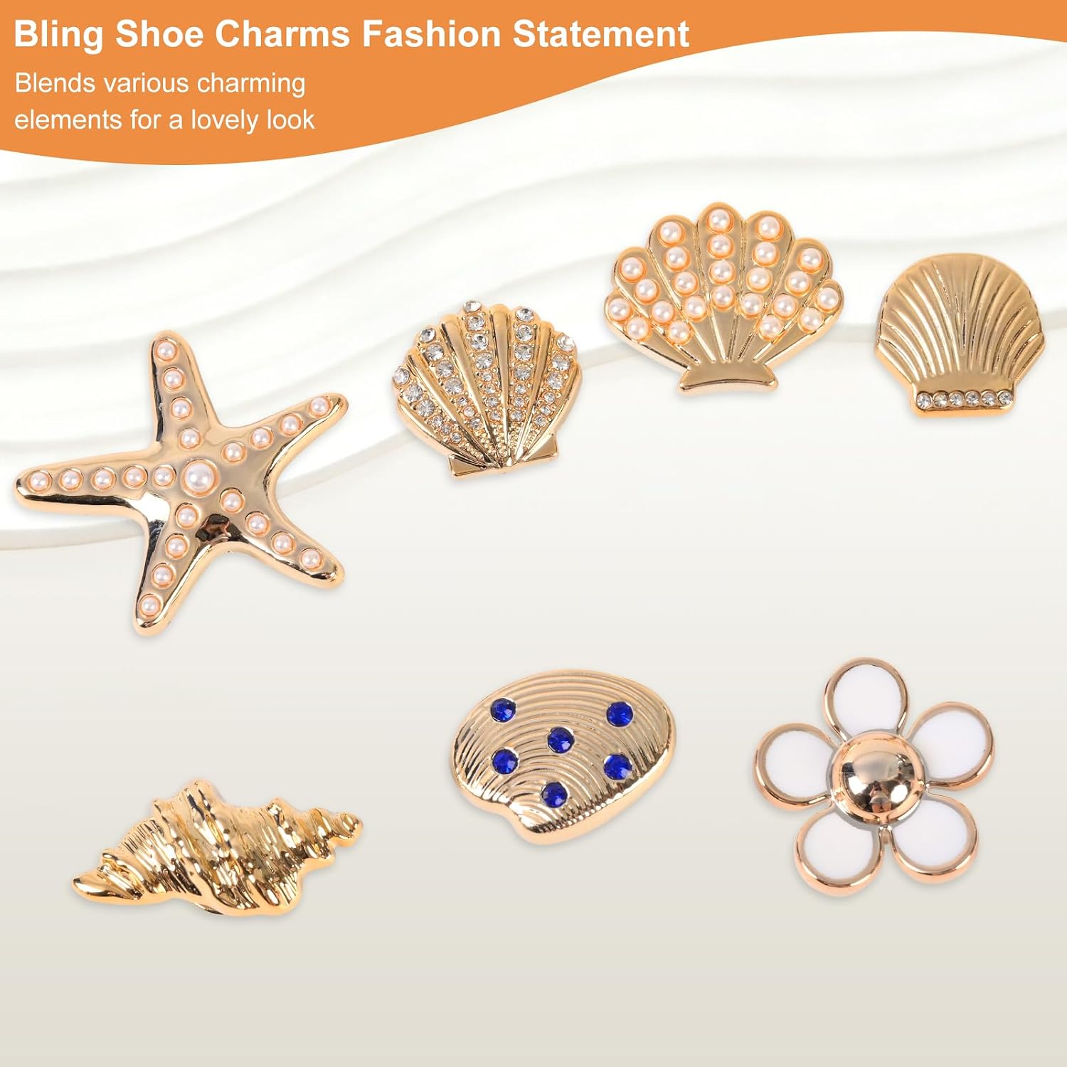 10Pcs Gold Toned Shoe Charms for Women, Shoe & Bag Accessories, Seashell & Starfish