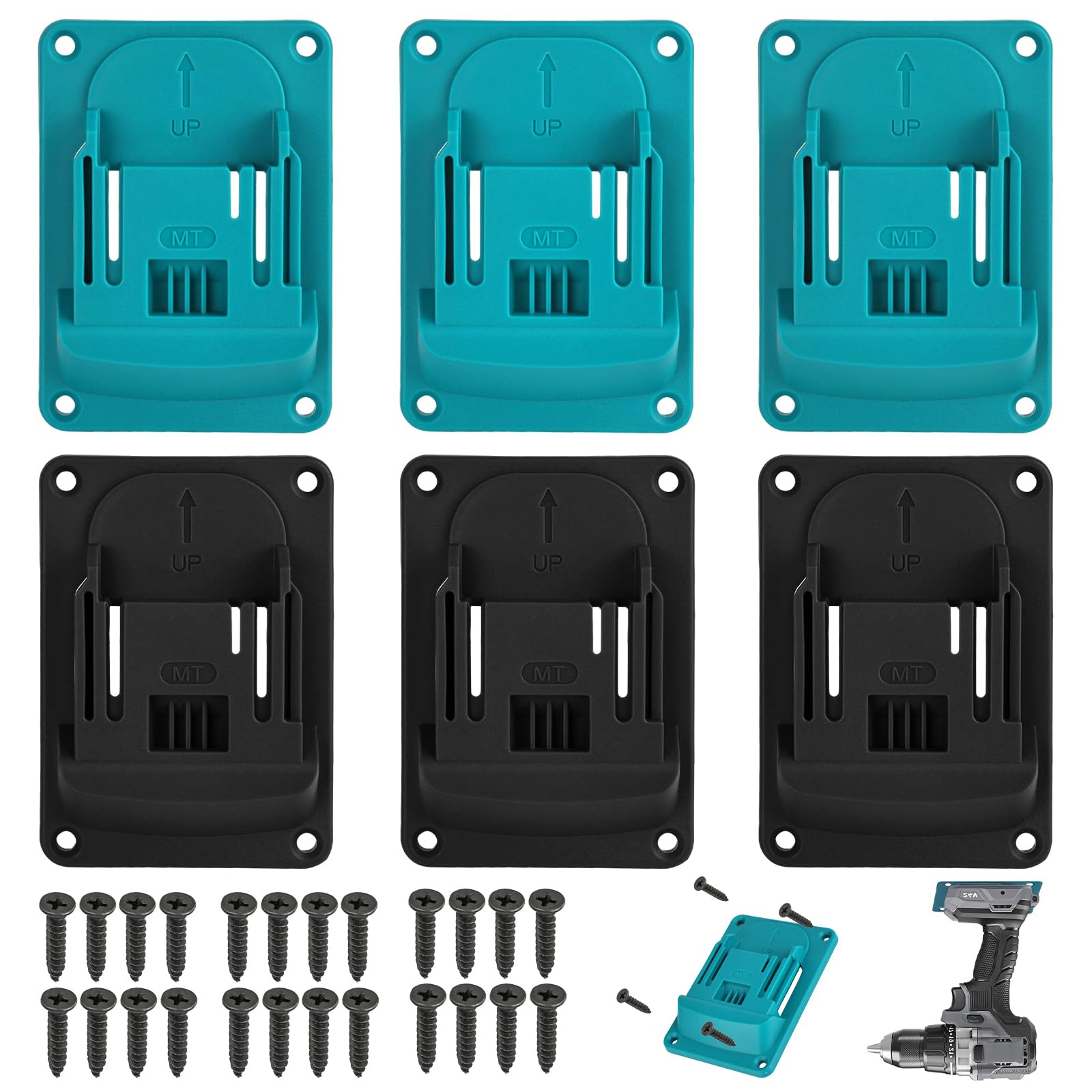 Pack of 6 Wall Mount Tool Holder for Makita 18 V, Power Tool Drilling Tools Holder with 24 Screws, Tool Holder for the Wall for Workshop, Garage, Machine Use