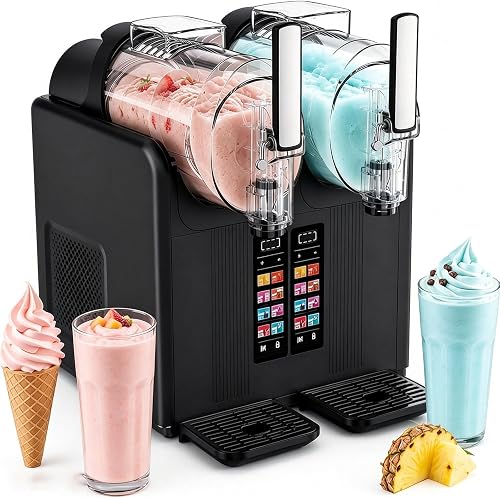 Glowdora 2-Bowl Slush Machine, Ice Cream Maker, 430-W Beverage Machine, 7 Modes, One-Touch Operation, Adjustable Consistency, 360° Mixing, Ideal For Restaurants And Dessert Shops Black - 1