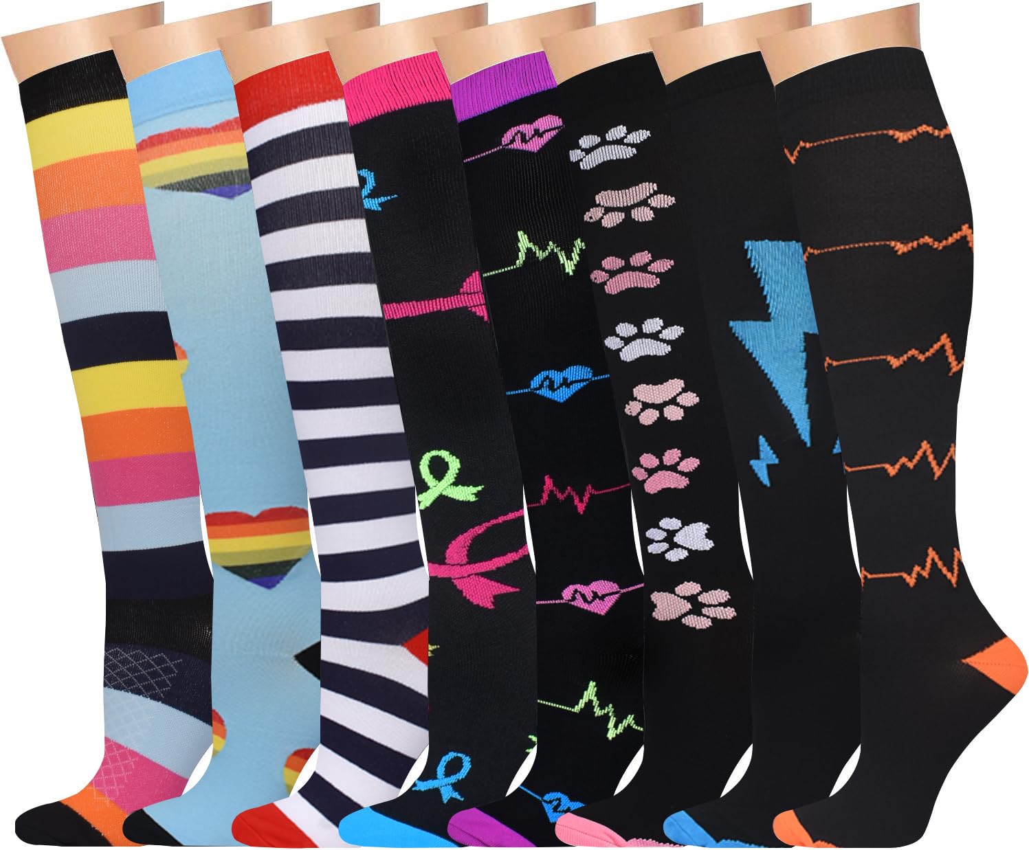 Lot de 8 paires de bas de compression pour homme et femme (15-20 mmHg), chaussettes de contention pour infirmières, sport, vol, voyage, course