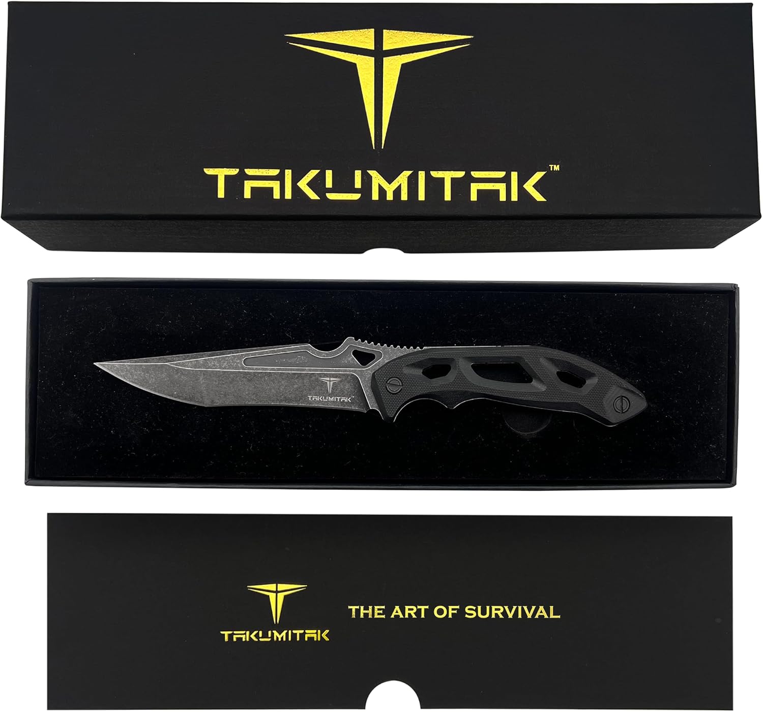 TAKUMITAK Hunting Knife Survival Knife D2 Fixed Blade Knives G10 Handle Kydex Sheath Molle Clip Camping Survival Tactical Hunting Gear EDC Knife 40147 (Stonewash TKF209SW)