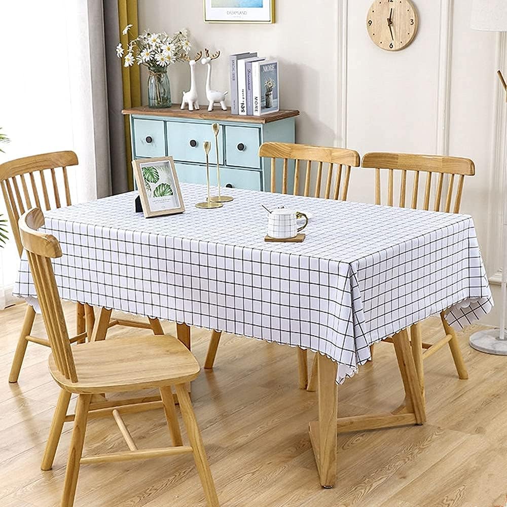 2 pcs Contracted Plaid Rectangle Tablecloth Durable Washable Spill Stain Proof PEVA Table Cover Wipeable Clean for Dining or Kitchen Table Indoor Outdoor Use (137 x 183 cm)