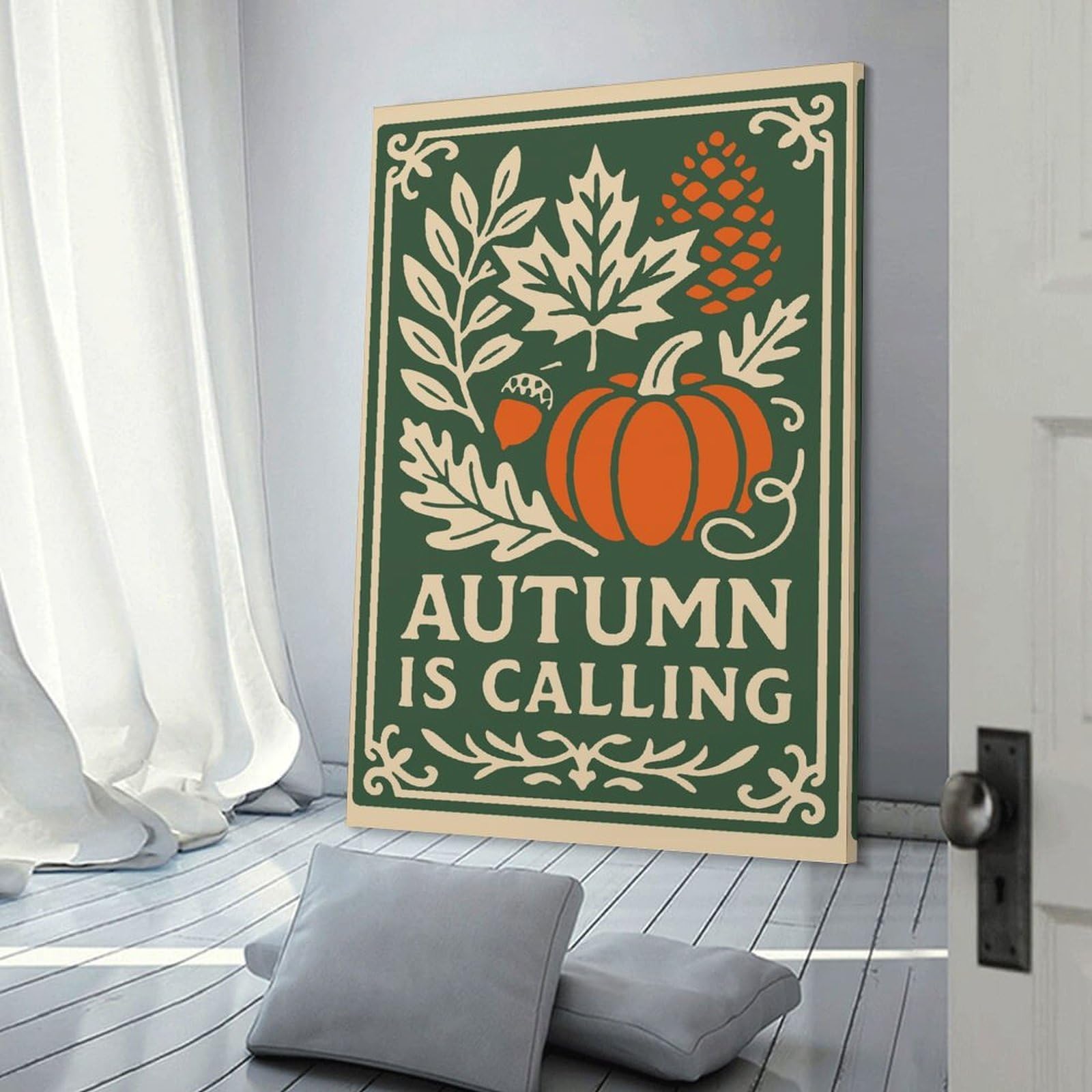 Junmoney Autumn Is Calling Illustration Decorative Wall Artwork, 24x36inch(60x90cm), for Home Lounge, Bedroom Or Reading Nook, Eye Catching Artwork for Blank Walls