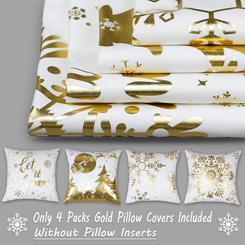 Miniatura 8 de JOJOGOGO Juego de 4 fundas de almohada rosas de Navidad de 16 x 16 pulgadas, fundas de almohada de copo de nieve de 16 x 16 pulgadas, almohadas de