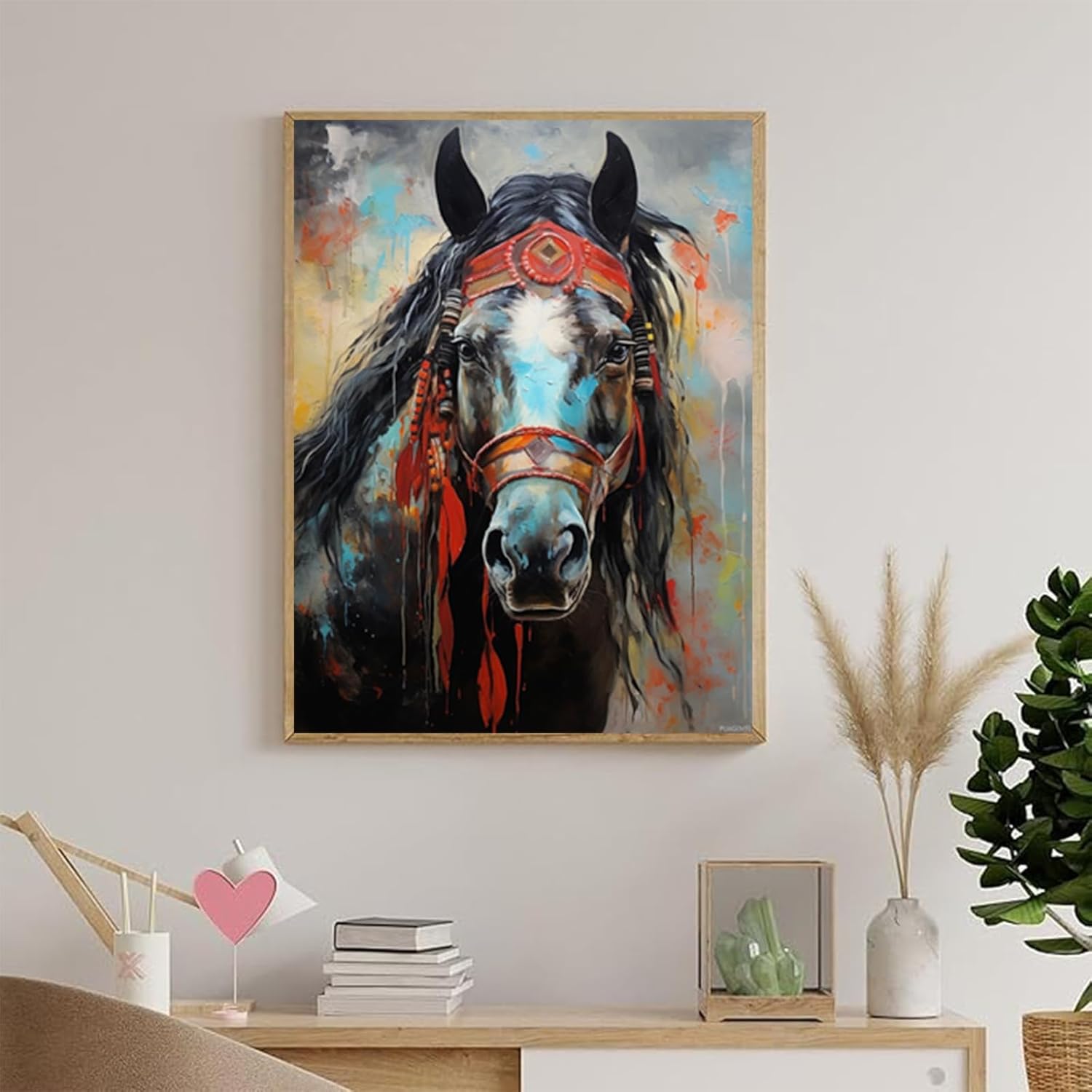 American Native Indian Horse 5D Diamond Art Painting Kits for Adults Round Full Drill Gems Cross Stitch Art Kit Canvas Diamond Mosaic for Home Decor 12x16 Inch Christmas Valentine's Day Gift New Year