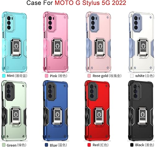 Miniatura 8 de Funda para Moto G Stylus 5G 2022 con protector de pantalla de vidrio templado, cubierta trasera dura de grado militar con función atril y funda para