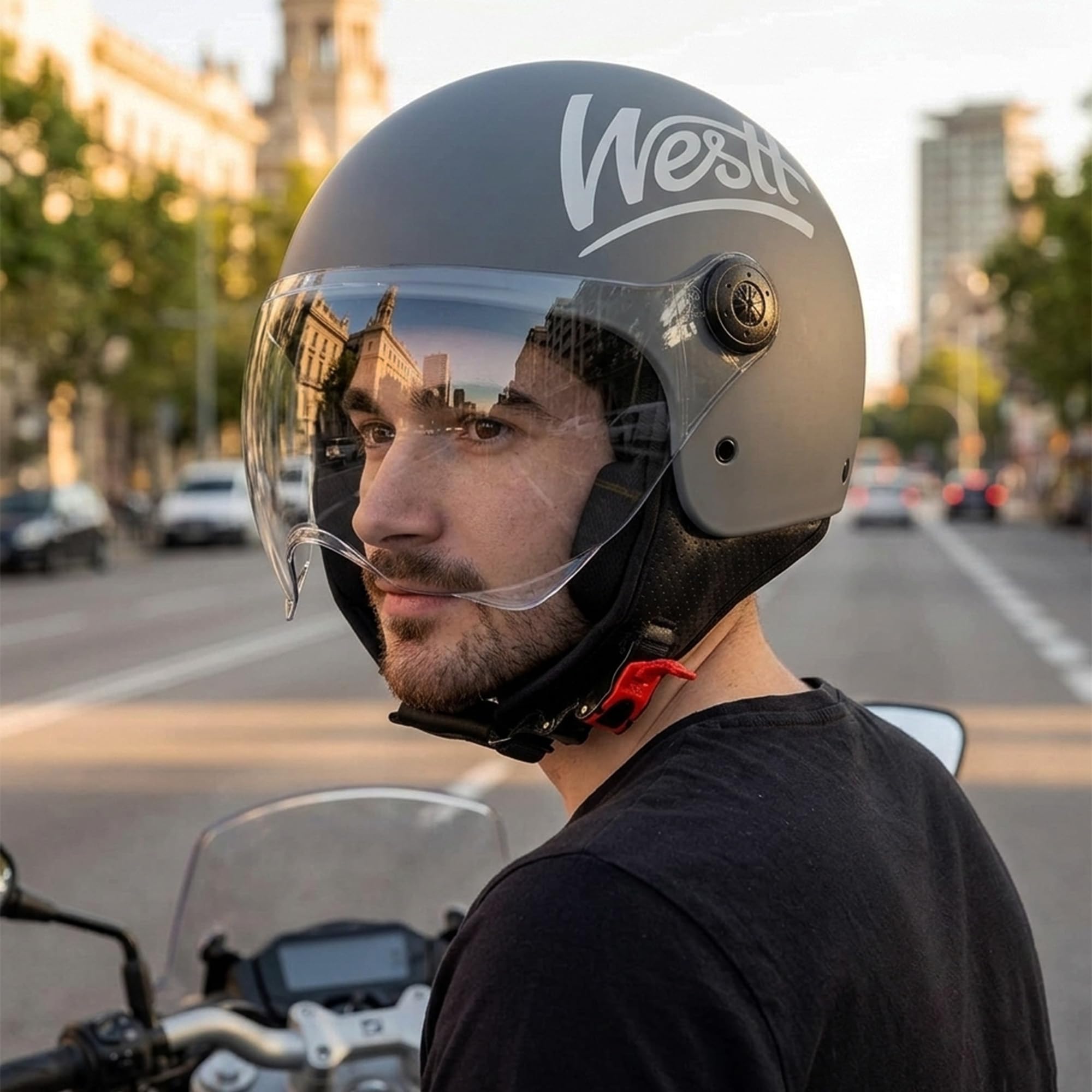 Westt Casque Jet Moto Homme Femme, avec Visière, Homologué ECE 22.06 | 1050g Ultraléger Casque Scooter, ABS &EPS Robustes, Convient aux cyclomoteurs, scooters et aux personnes portant des lunettes