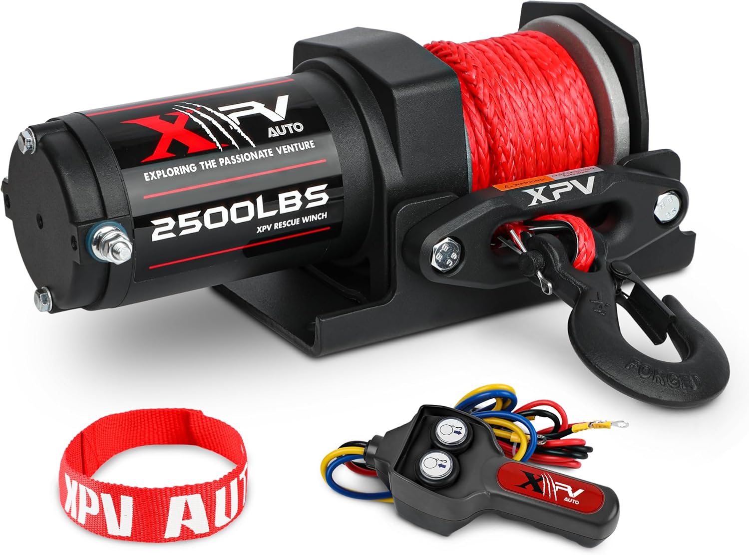 2500lbs Electric Winch 12V Synthetic Rope Nylon Towing Winches for ATV UTV Boat Trailer 2500lb. synthetic rope winch Black