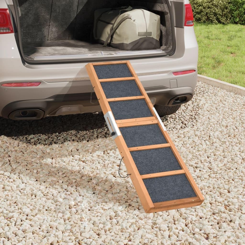 Mangloder Rampe pour chien, grise, 120 x 30 cm, en bois de sapin massif, pliable, surface antidérapante avec barres transversales, aide à l'entrée portable pour chien et chat jusqu'à 20 kg