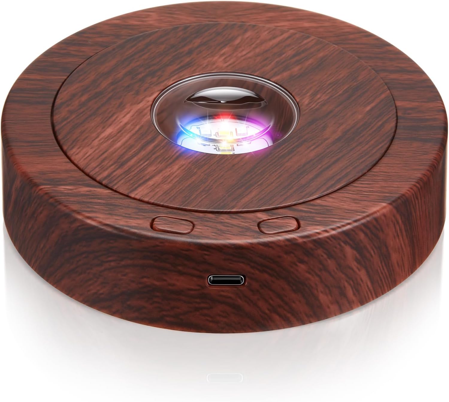 Woanger 2 Pcs 4.5 Inch Rotating Display Stand LED Motorized Turntable Base with 360° Rotation Lighted Base for Crystal Jewelry Display USB & Battery Powered (Classic,Wood Color,)