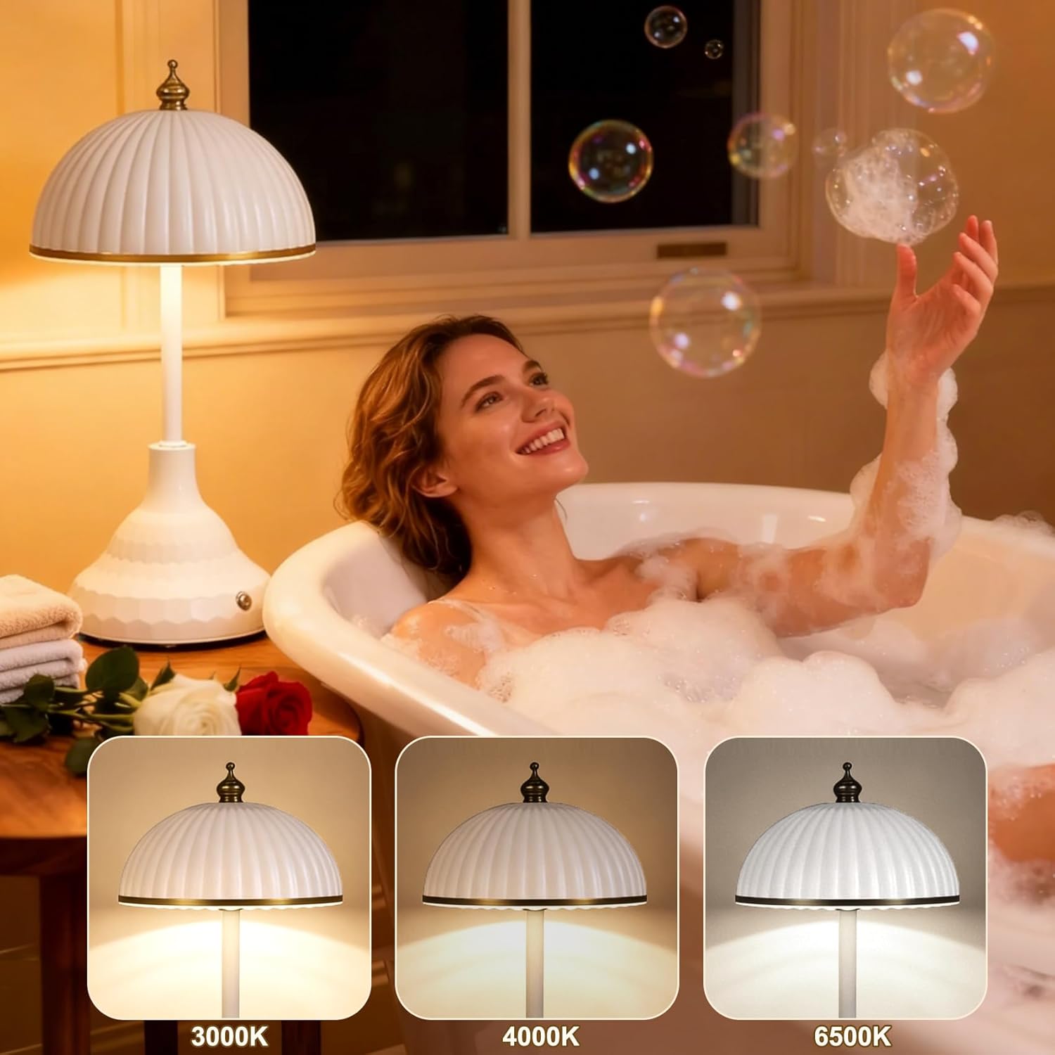 Touch lamp,night light for kids,rechargeable light,suitable for bedrooms, desks,terraces,and outdoor tables.Dimmable LED eye-protection night light,also an ideal Christmas gift for teenagers(White)