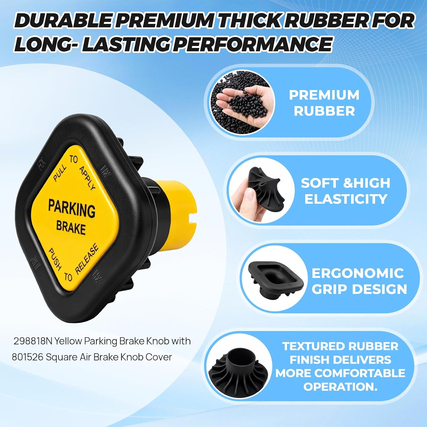 298818N Yellow Parking Brake Knob with 801526 Air Brake Knob Cover, Square Easy Grip Button Cover | Parking Brake Knob, Replacement air brake parts Compatible with Bendix 298818, Square Non-Slip Easy Grip