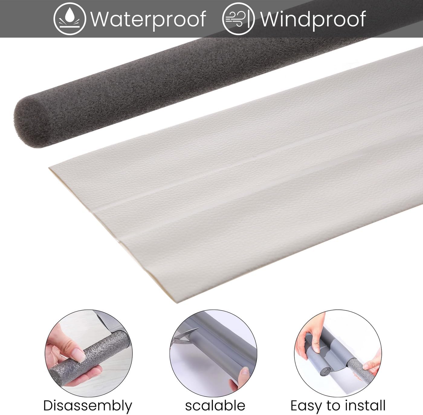 Twin Door Draft Blocker Guard 37 Inch Home Soundproofing Dust Proof Seal Strip Adjustable Door Window Insulation Draft Stopper - White