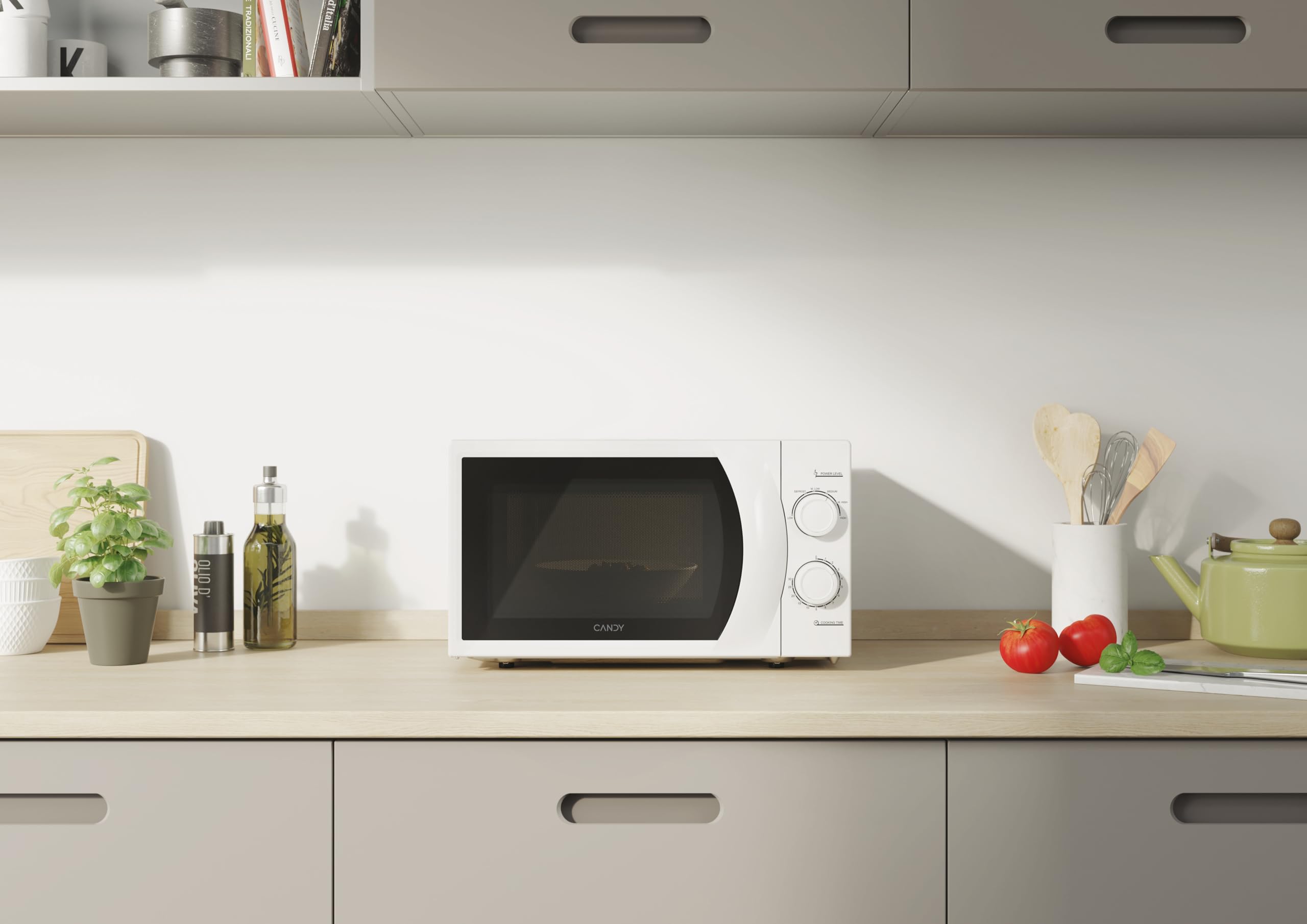 Candy Idea Forno a Microonde 20 Litri, 700W, 6 Livelli di Potenza, Programma Defrost, Timer e Segnale Acustico di Fine Cottura, Libera Installazione, 45,2 x 33,5 x 26,2 cm, Bianco - CMW2070M