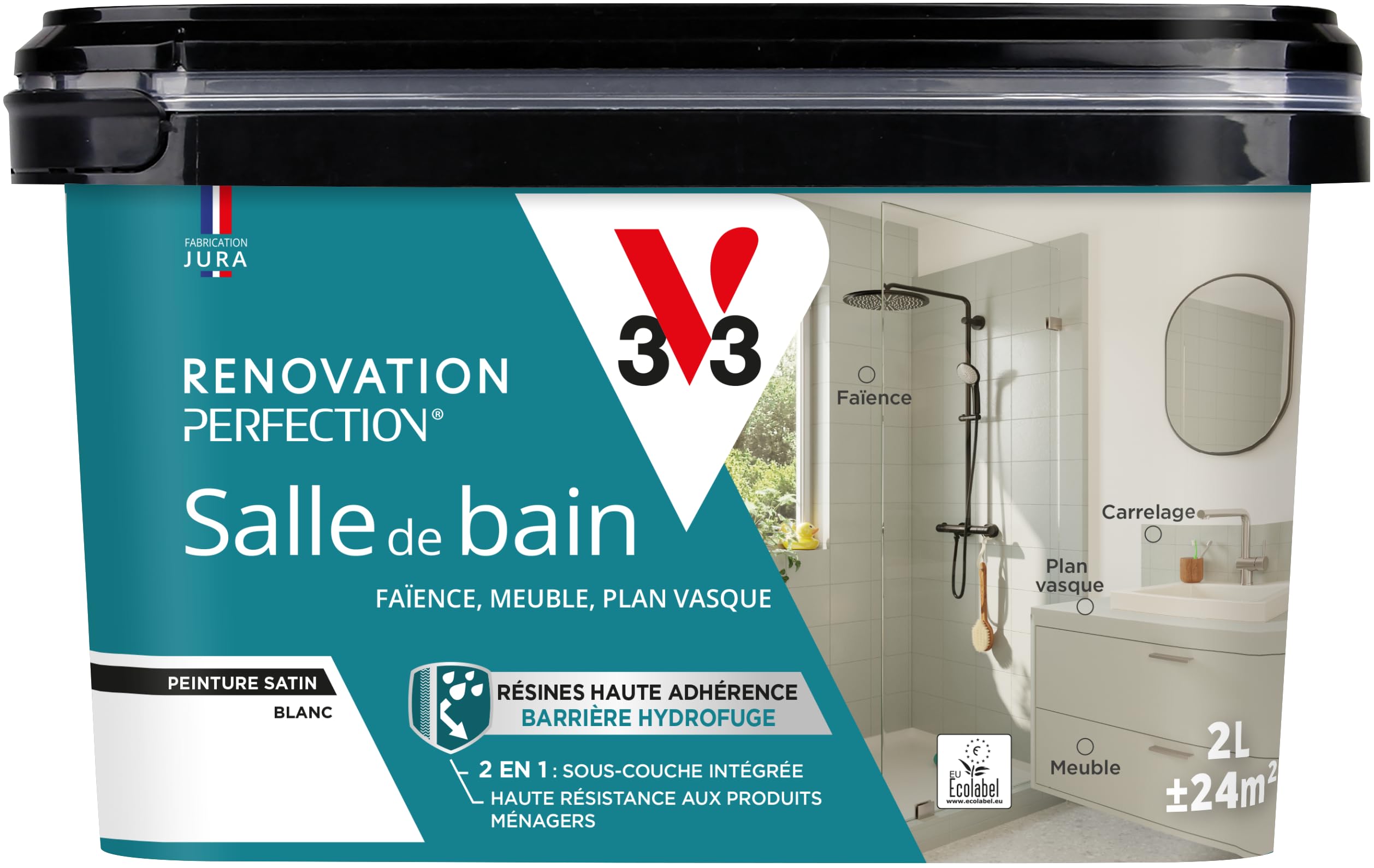V33 Peinture de rénovation salle de bain, Rénovation perfection Blanc satin 2L