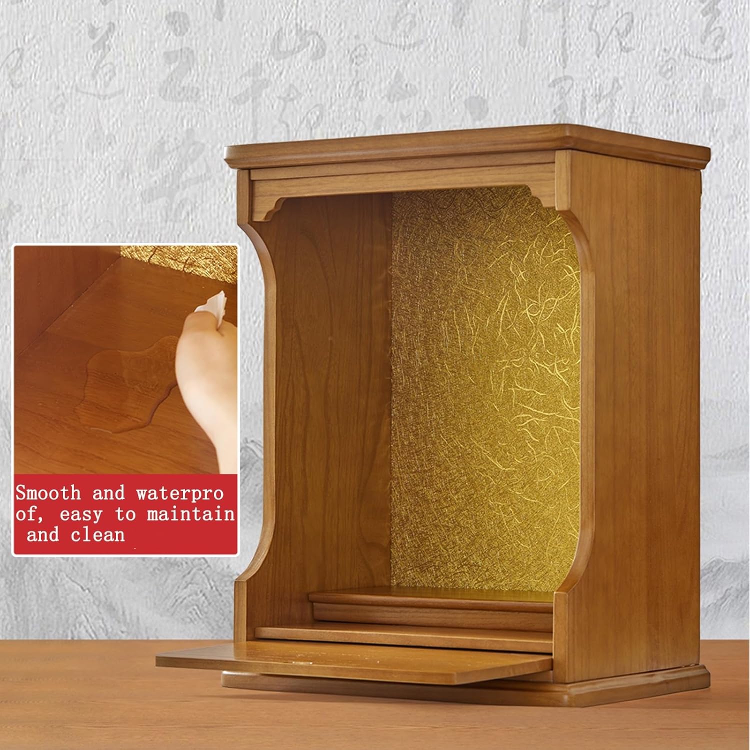 Wall Mounted/Desktop Solid Wood Shrine Buddhist Altar God of Wealth Cabinet Guanyin Cabinet Household Wall Hanging Shrine Altar Table, with Drawer(Dark Walnut,44.5 * 29.5 * 58cm/17.5 * 1