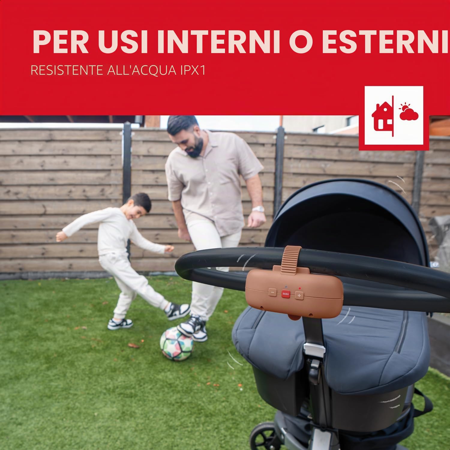 ZAZU Robby Bilanciere Automatico per Passeggini, Seggiolini Auto e Amache - Altalena Regolabile, Timer 40 Min, Sensore di Pianto, Ricaricabile USB-C, Resistente all'Acqua, Universale (Marrone)