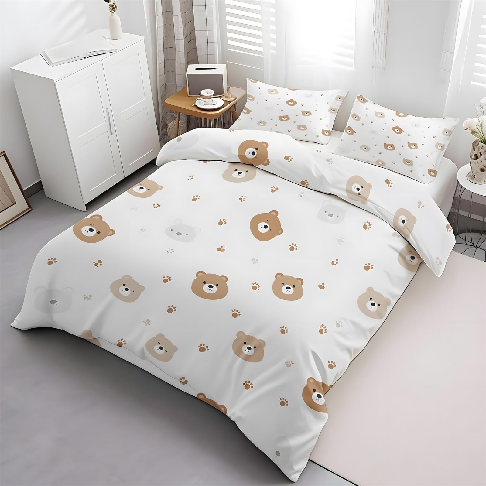 Funda Nordica Cama 90 Infantil Oso de Dibujos Animados Ropa de Cama Diversión Infantil Microfibra Suave y Cómoda con Cremallera Funda Edredon 150x200-2 Fundas Almohada 50x75 QA386