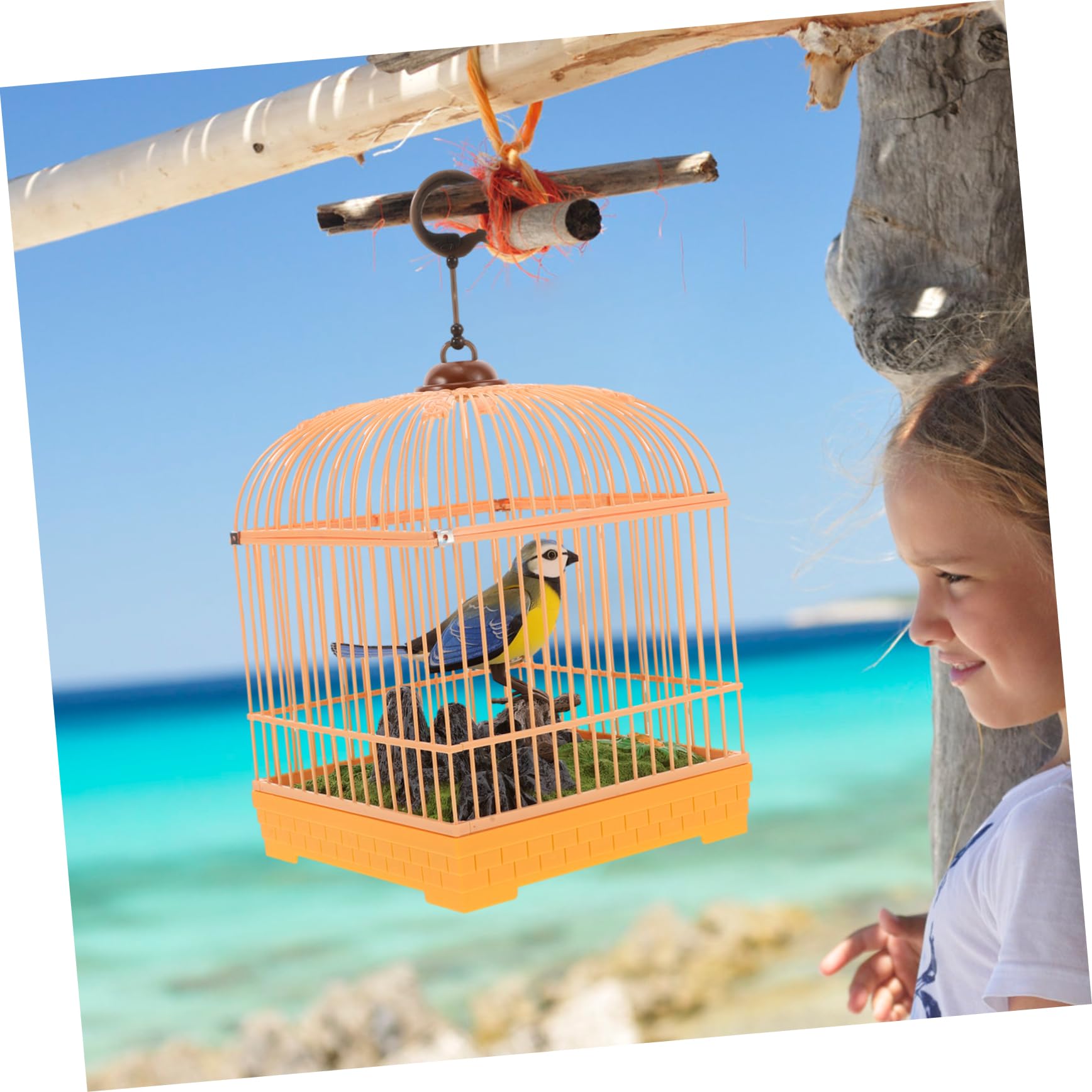 SUPVOX Juguete de Pájaro Artificial con Jaula Pequeña y Activación por Sonido, Diseño Realista de Plástico para Entretenimiento Portátil de Niños y Adultos