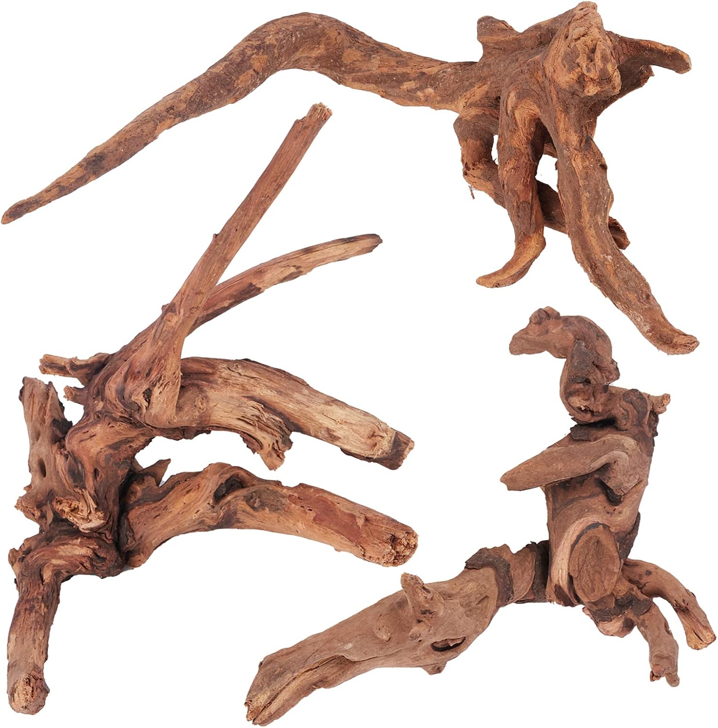 3Pcs Aquarium Driftwood Assorted Natural Wood Branches Fish Tank Decorations Reptile Ornaments (5"-8")