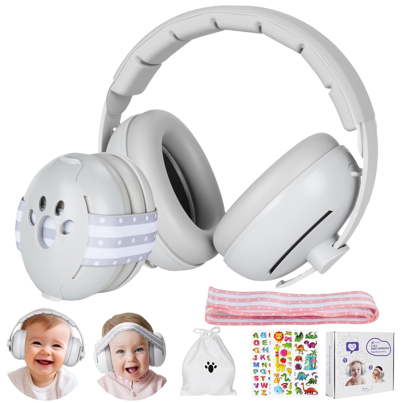 Cuffie Antirumore bambino, 2 in 1 per Neonati da 0 a 36 Mesi e Bambini da 3 a 8 Anni, Elastiche Regolabili, Protezioni Acustiche per Migliorare il Sonno in Viaggio