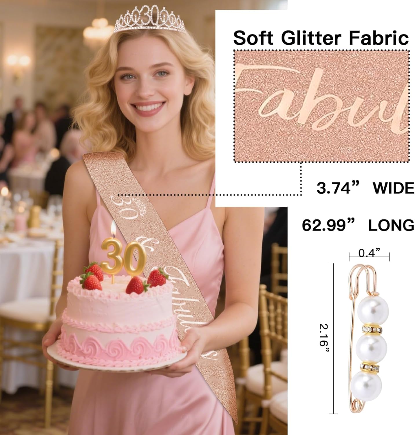 30TH Birthday Gifts for Women,Vintage Engraved 30th Wine Glass,30 Year Old Birthday Decorations For Her,30&Fabulous Sash and Tiara For Women,Friends,Sister-Turning 30th Party Favor Supplies - Image 5