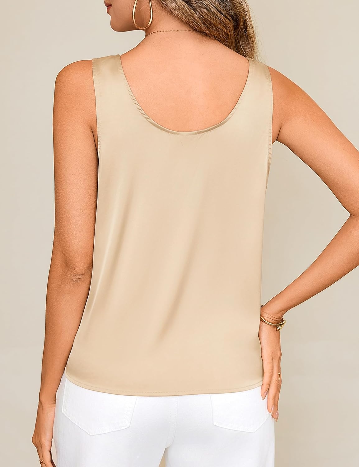 Totatuit Women Silk Satin Tank Tops Dressy Scoop Neck Camisole Sleeveless Blouses Shirts Casual Summer Tank - Image 3