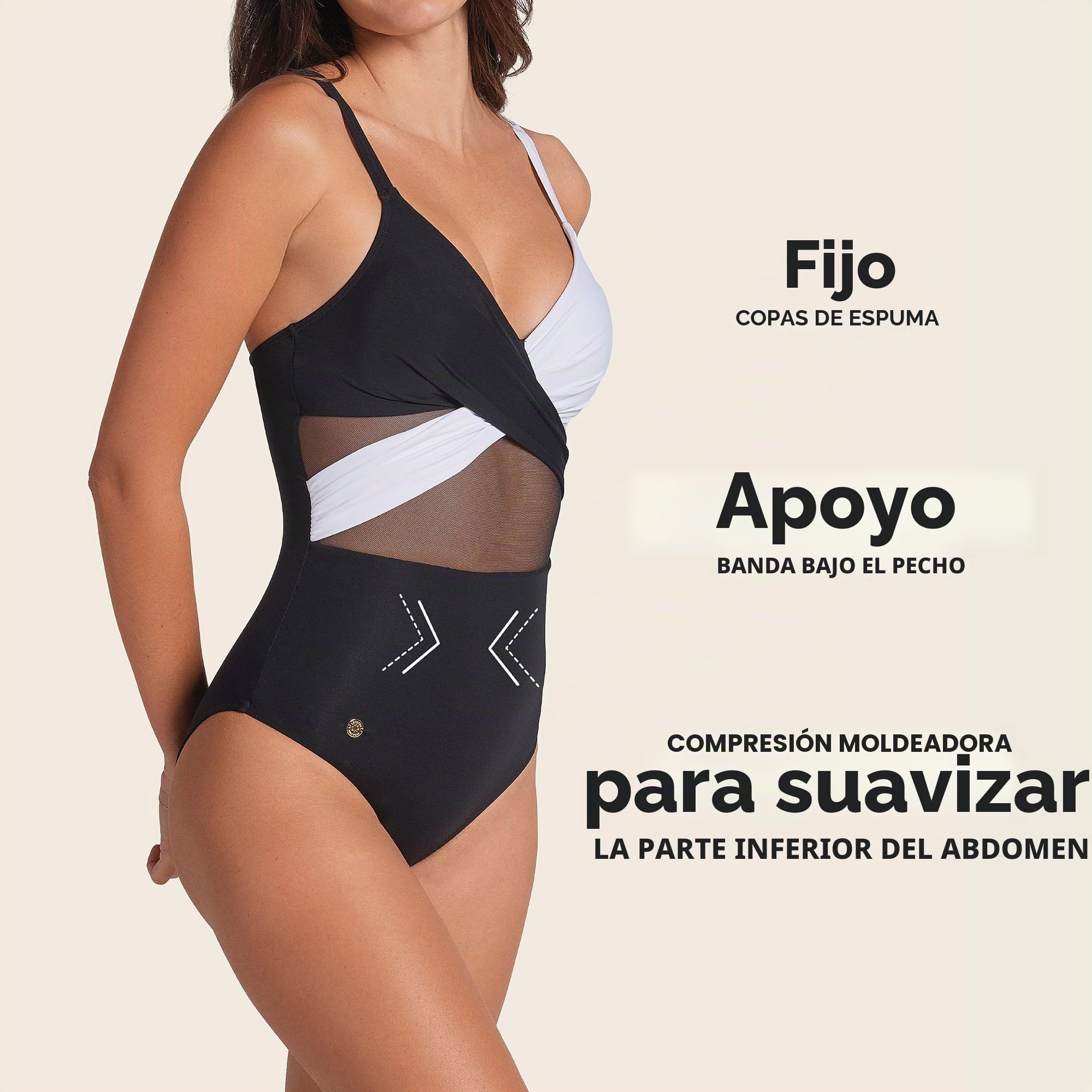 Leonisa Bañador Entero de Mujer con Control Suave con Tecnología Bio-Pet con Tul en Abdomen - Bañadores Reductores para Natacion