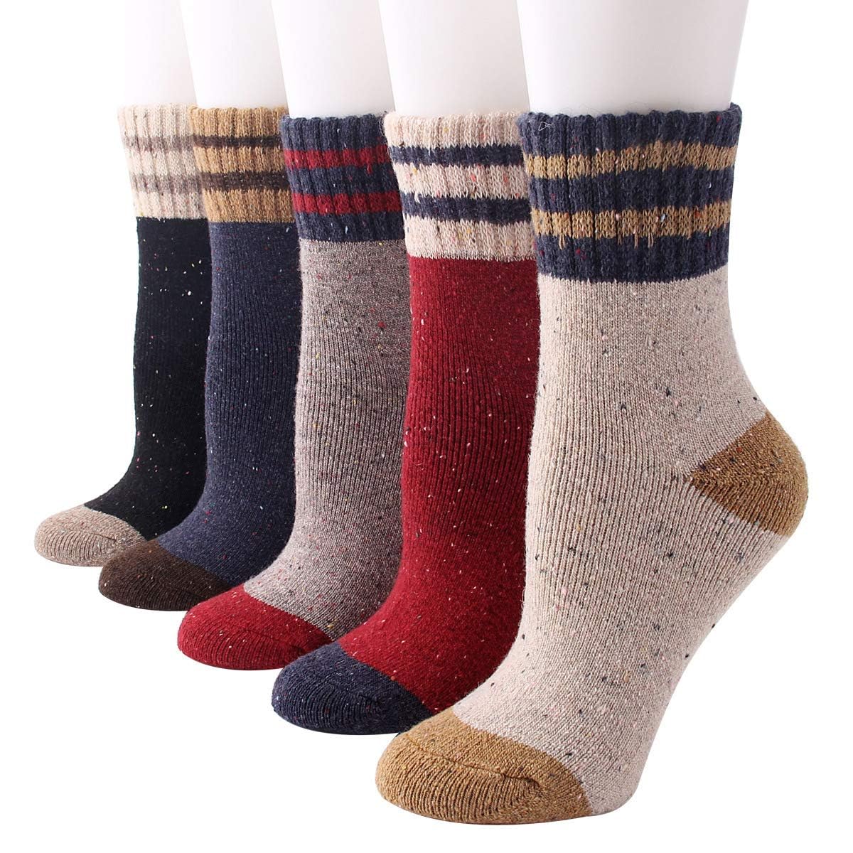 IIG 5 Pairs Women's Vintage Style Thick Wool Warm Winter Crew Socks - - One Size