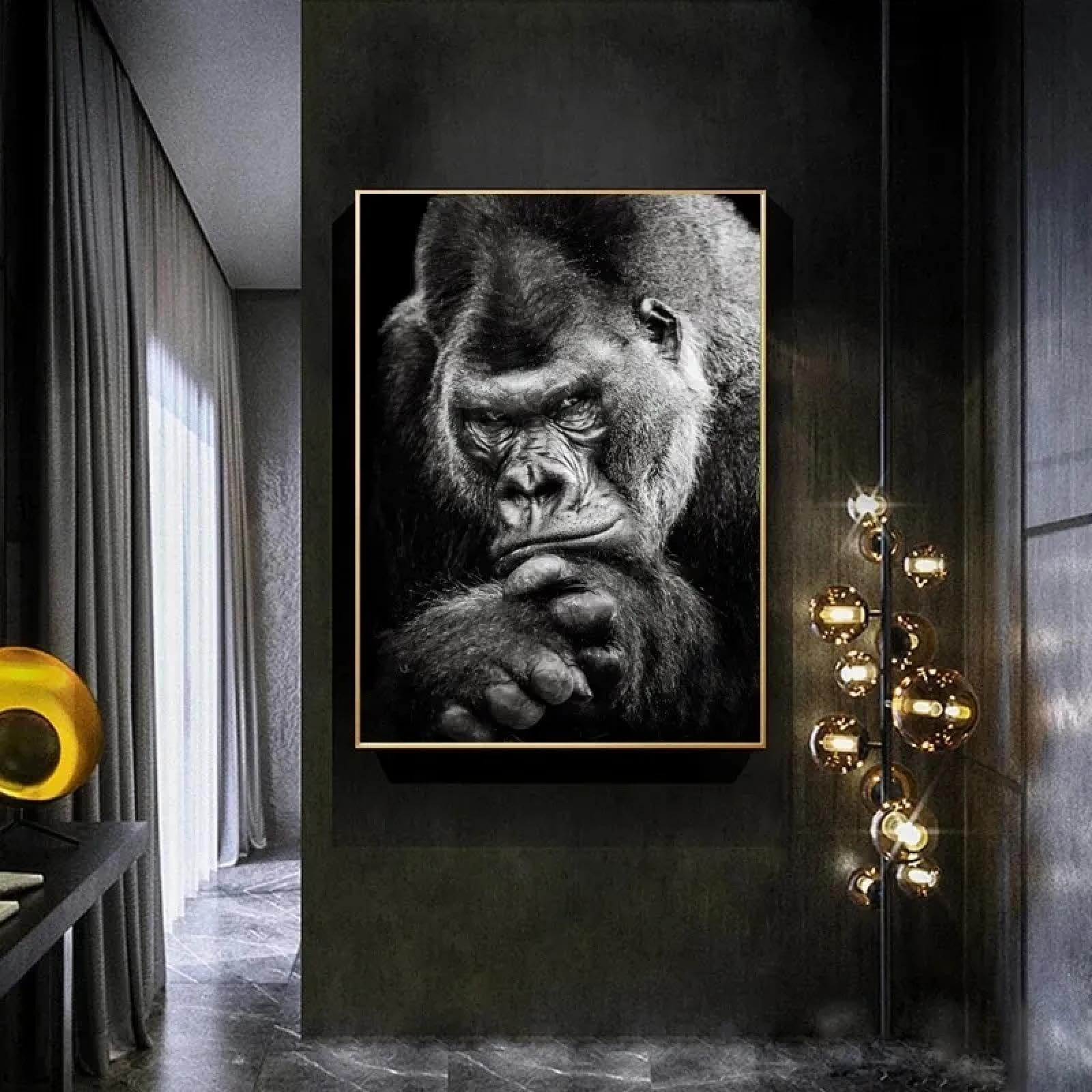 Peintures sur toile moderne noir gorille nordique, animaux nordiques, affiches et impressions, photos murales pour allée, décoration d'intérieur, 80 x 120 cm, sans cadre