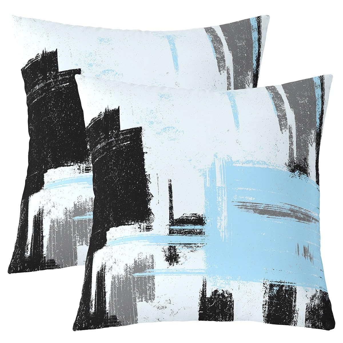 45x45cm Abstract Cushion Case Set of 2 Boys Girls Blue White Black Morden Throw Pillow Covers Ultra Soft Buffalo Check Decor Pillowcase Geometric Room Decor Soft Lightweight Microfiber Zipper