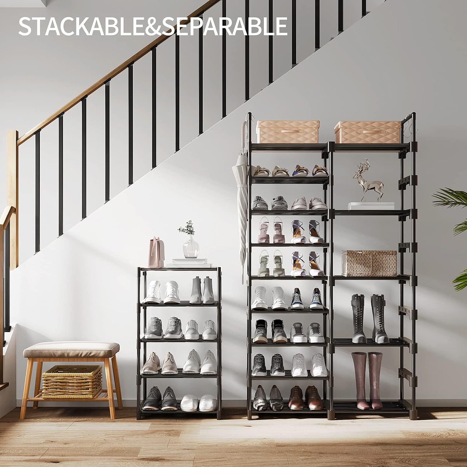 WOWLIVE 9 Tiers Large Shoe Rack Shoe Storage Shoe Organizer 50-55 Pairs Shoe Tower Unit Shelf Durable Metal Pipes with Plastic Connectors Stackable Shoe Cabinet Black(SSS3B9) : Home & Kitchen