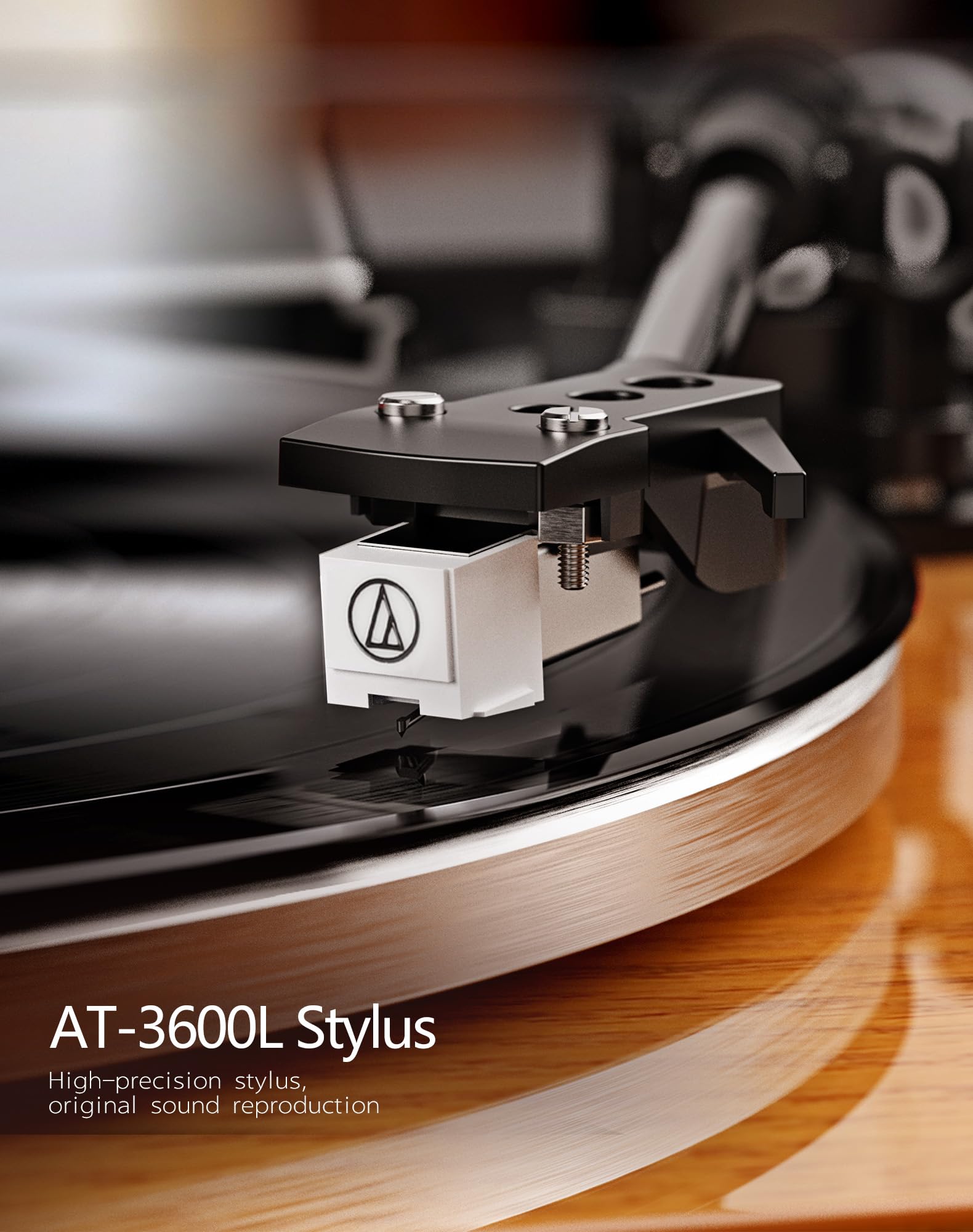 Tocadiscos Bluetooth con lápiz AT-3600L, velocidad ajustable (33 y 45 rpm) – Control antipatines y regulación de tono para un sonido equilibrado y detallado de grano de madera