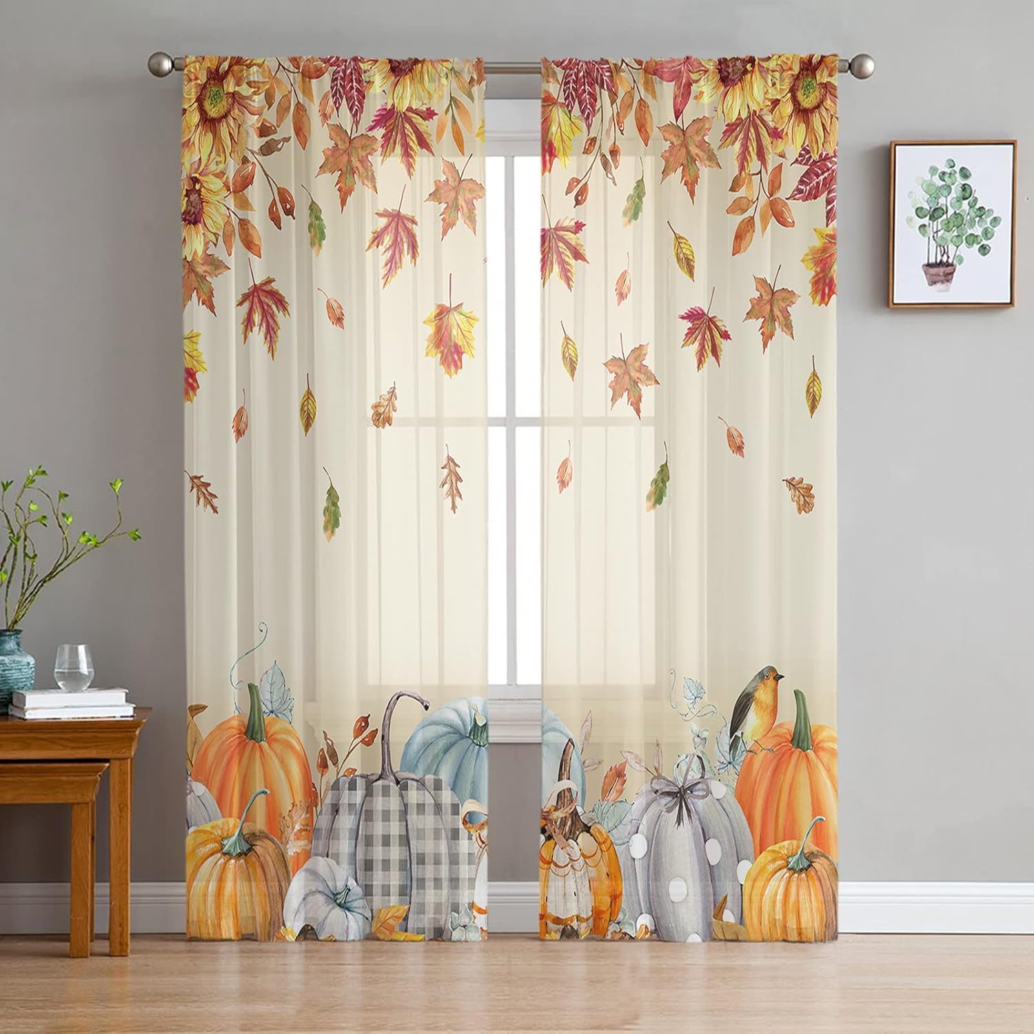 Amazon.com: Thanksgiving Pumpkin Semi Sheer Curtains 63 inch Length ...