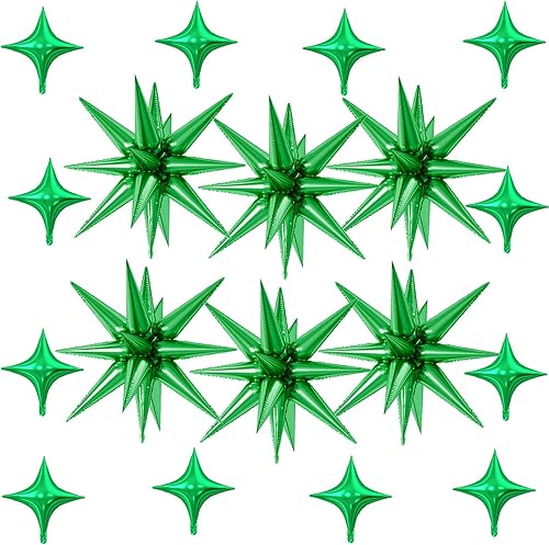 Miniatura 40 de 18 globos de estrella rojos, verdes y dorados, globos de aluminio de estrellas de Navidad con 6 globos de estrella en explosión de 22 pulgadas, 12